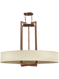 Hampton Extra Large Chandelier in Brushed Bronze With Oval Linen Drum Shade.